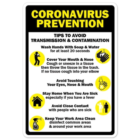 Public Safety Sign, Coronavirus Prevention Tips To Avoid Transmission, 10in X 7in Decal